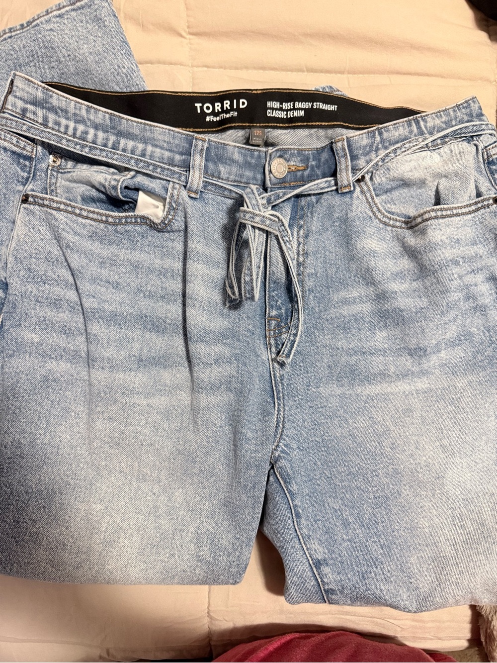 torrid Light Blue High-Rise Straight Jeans with Tie Front